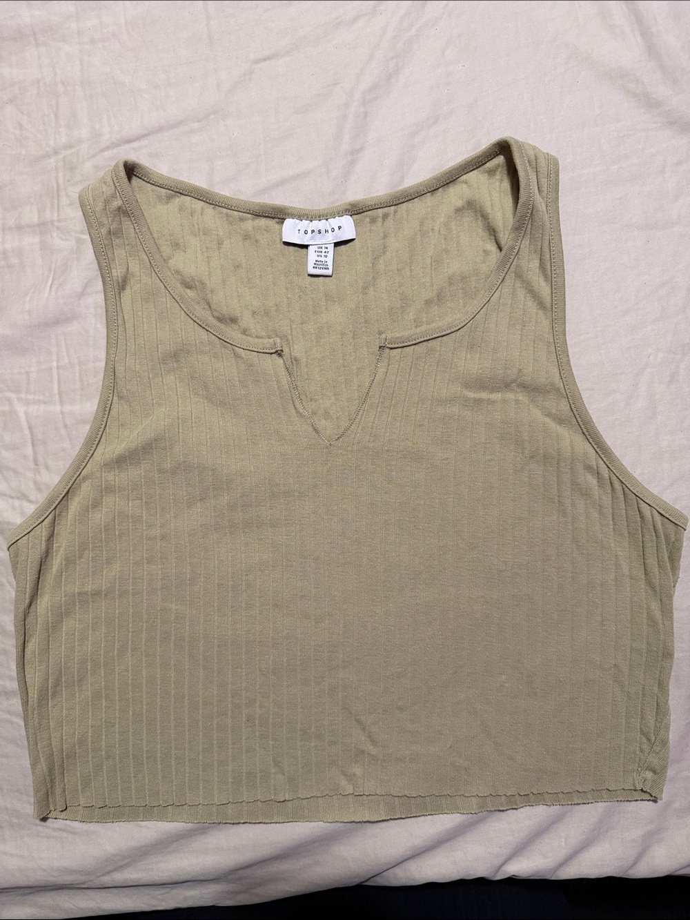 Topshop Olive Ribbed V-Notch Crop Tank